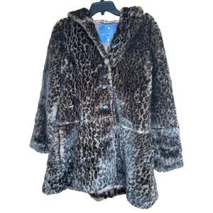 Free People About Town Hooded Faux Fur Leopard Coat Button Front Pockets Size S